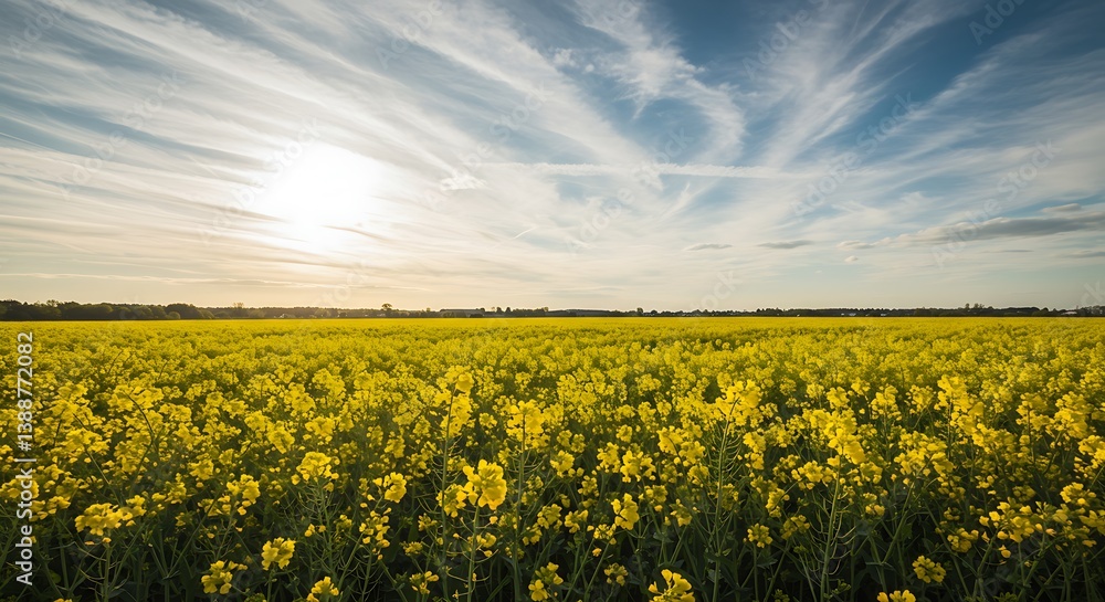 Obraz premium Golden Hour Rapeseed Field: Sunlit Serenity AI Generated