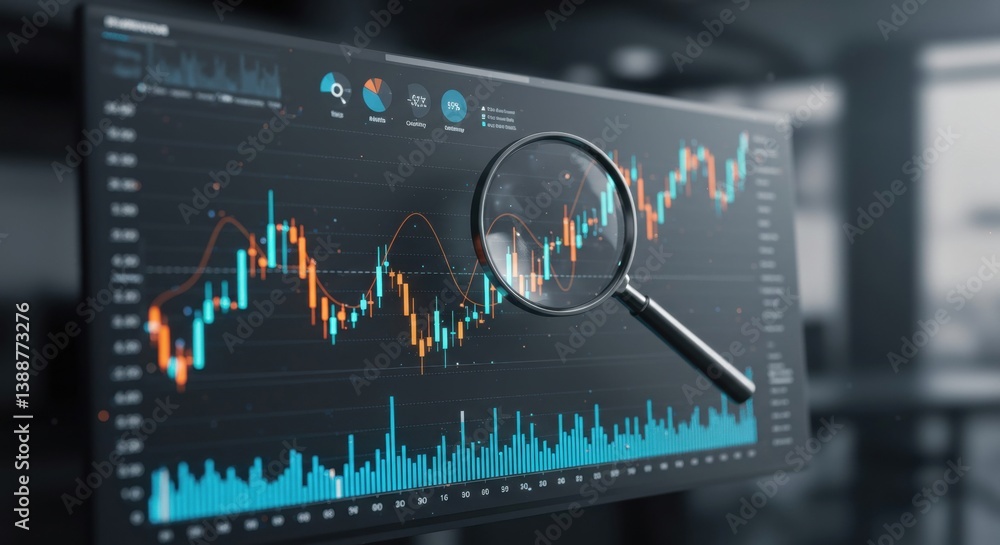 Magnifying Glass Inspecting Trading Graph Magnifying Glass Inspecting Trading Graph