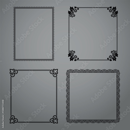 Set of decorative frames Elegant vector element for design in Eastern style, place for text. Floral black and gray borders. Lace illustration for invitations and greeting cards