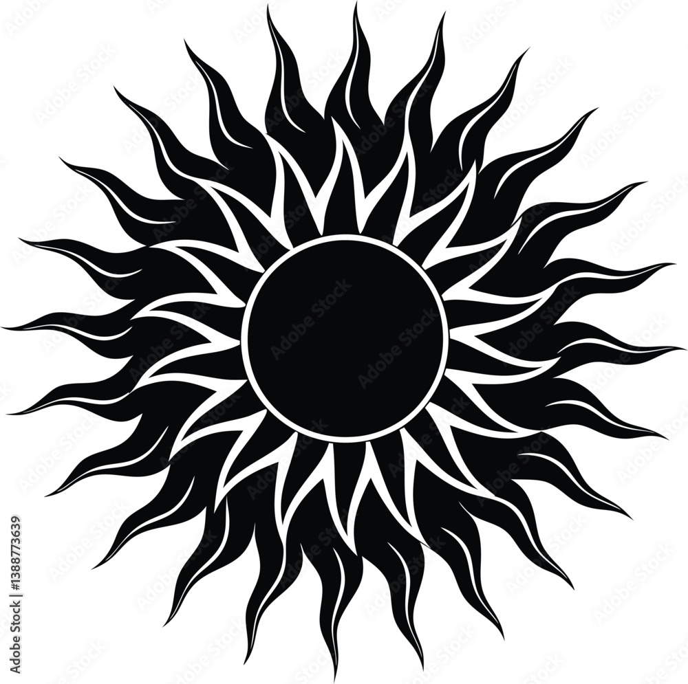 Naklejka premium sun black and white silhouette vector design
