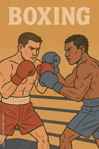 "The Decisive Moment in the Ring" Two boxers exchange powerful punches in the heat of competition inside the ring.
