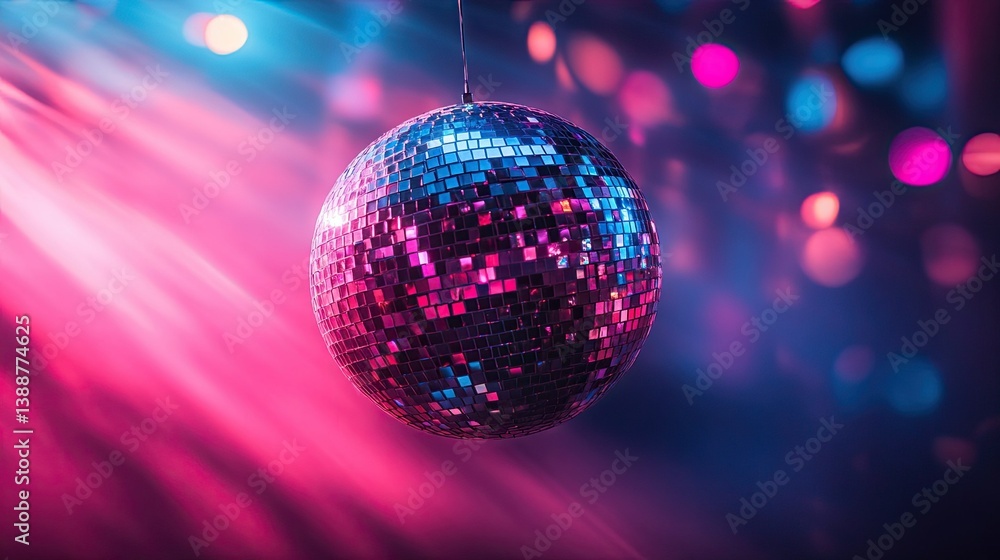 Disco Ball Reflecting Light Beams on a Dark Background, Creating a Dynamic and Exciting Party Ambiance Disco Ball Reflecting Light Beams on a Dark Background, Creating a Dynamic and Exciting Party Ambiance
