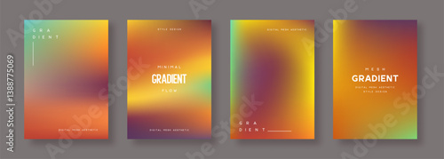 Set of abstract gradient backgrounds. Sunset beach or summer colors. Orange, purple, yellow and green colors. Vector.