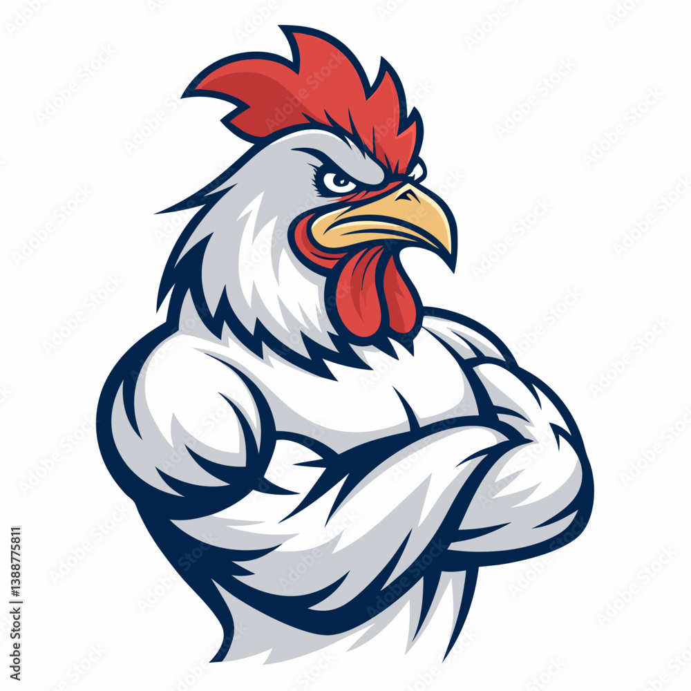 Create a vector illustration of a muscular rooster with bold black strokes, emphasizing strong features and a powerful pose. Create a vector illustration of a muscular rooster with bold black strokes, emphasizing strong features and a powerful pose.