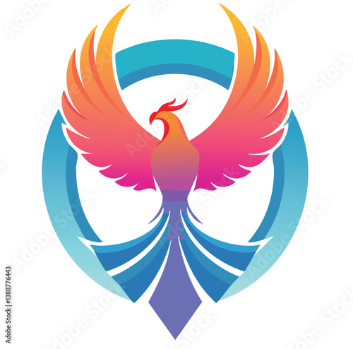 Vector Eye catching Phoenix Rising Silhouette with Clean Lines and Colorful Geometric Design for Logos