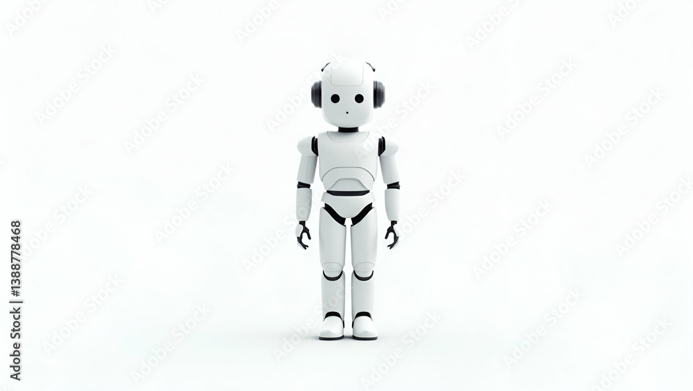 Fototapeta premium Flat Minimalist wallpaper design with expansive empty space and elegant digital geometry that encapsulates humanoid AI by fusing advanced artificial intelligence with modern robotic forms to evoke fut