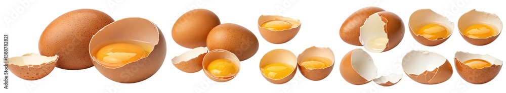 Collection of whole, cracked, and broken eggs with visible yolks and shells cut out isolated Transparent PNG Elements Collection of whole, cracked, and broken eggs with visible yolks and shells cut out isolated Transparent PNG Elements