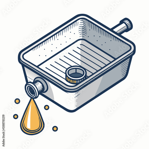 Create a bold, vector illustration of an automotive oil pan featuring a clearly defined drain plug.  Ensure clean lines and high contrast.