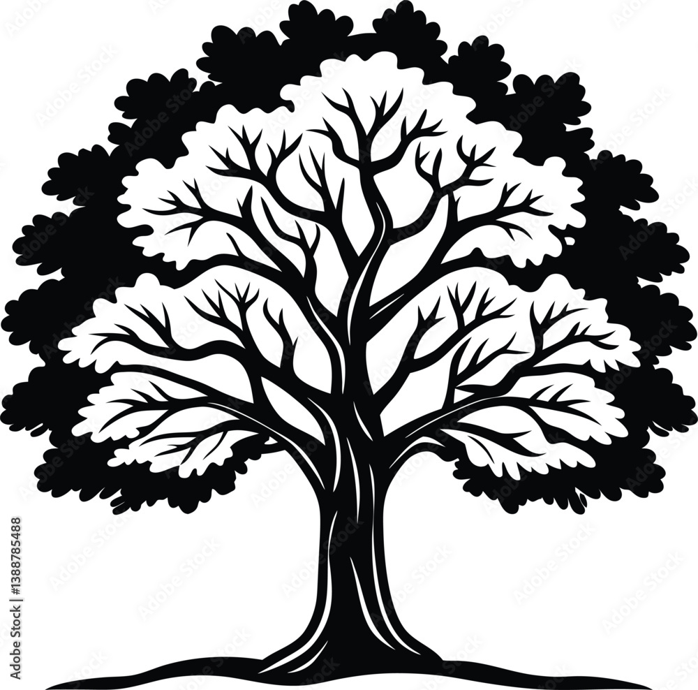 Obraz premium oak tree black and white silhouette vector design