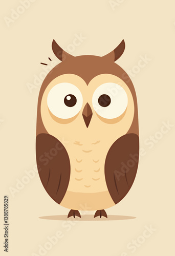Cartoon owl with big eyes and brown feathers