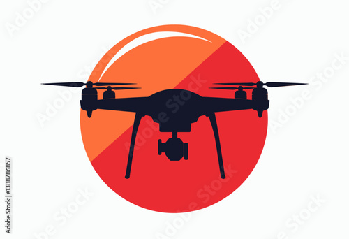 Drone Silhouette with Orange and Red Circle Graphic