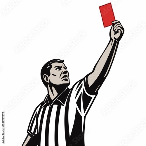Create a bold vector illustration of a referee raising a hand, signaling a penalty;  emphasize strong, thick outlines.