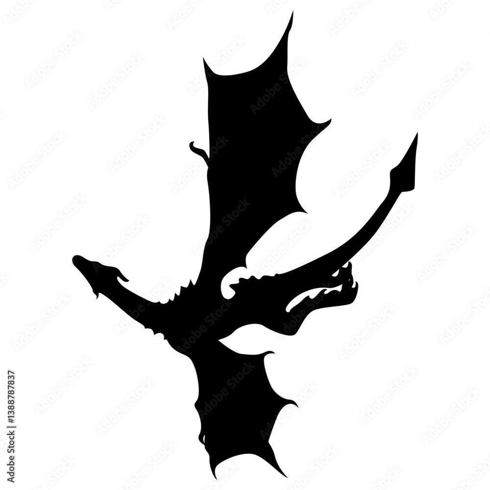 Fototapeta premium Scary Dragon Silhouette. Flying Dragon Mascot. Flat Vector Illustration