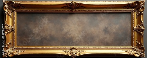 Antique gold rococo frame, horizontal, ornate details , vintage frame, luxury