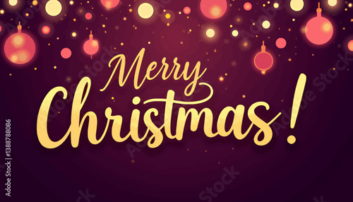 Golden Merry Christmas script with ornaments and bokeh lights
