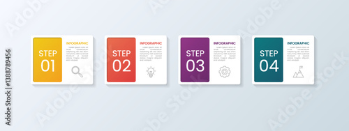 Modern business infographic template, geometric shape with 4 options or steps icons.