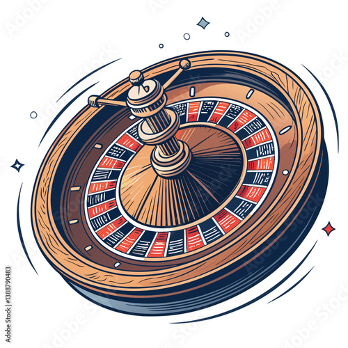 Create a bold, vector illustration of a roulette wheel in motion, emphasizing the spinning action with thick, impactful strokes.  Focus on dynamic lines and vibrant color.