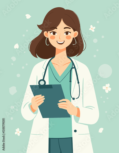 Smiling Doctor with Clipboard and Stethoscope