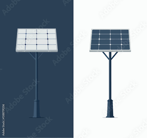 Solar Panel Street Lights on Split Background