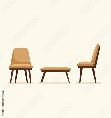 Tan chairs and ottoman furniture set illustration