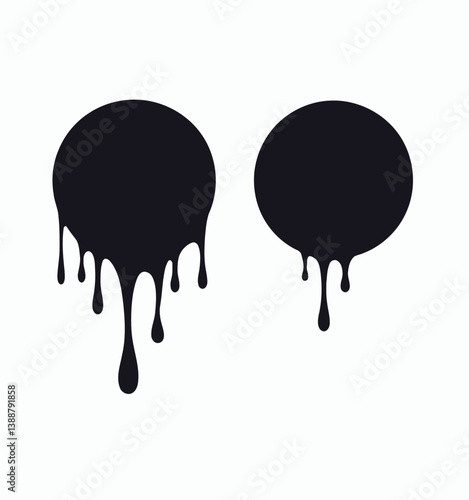 Two black circles with dripping paint effect on white