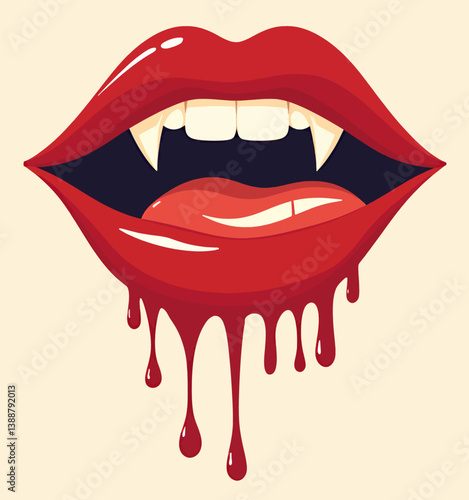 Vampire fangs with red dripping blood illustration