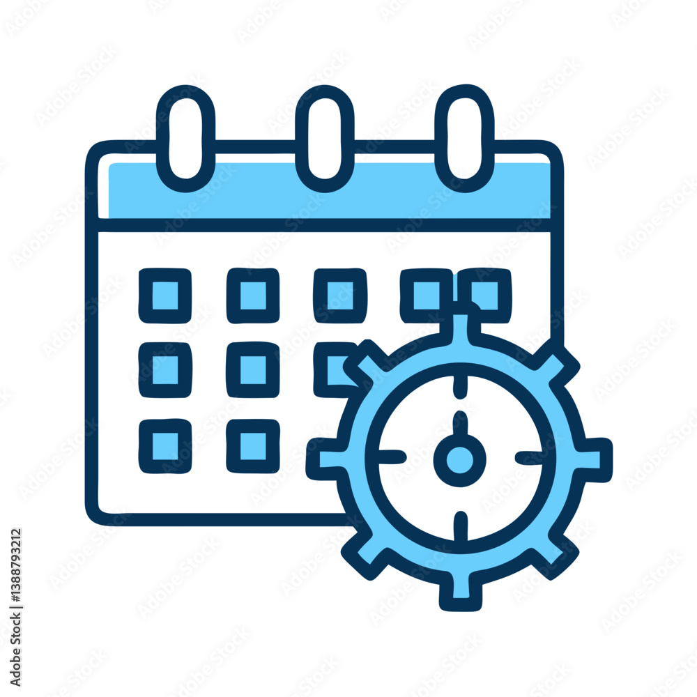 Calendar with Clock and Gear Icon Design Calendar with Clock and Gear Icon Design