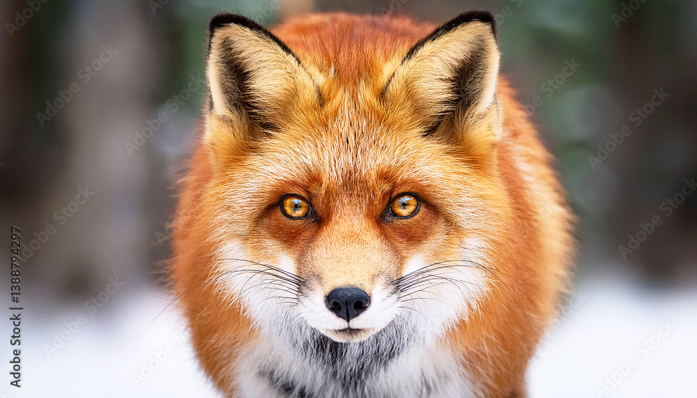 Fototapeta premium red fox in the wild, a beautiful red fox in a snowy winter setting, Enchanting scene of a fox in a snowy landscape, showcasing its beauty and resilience, , capturing the essence of winter wildlife