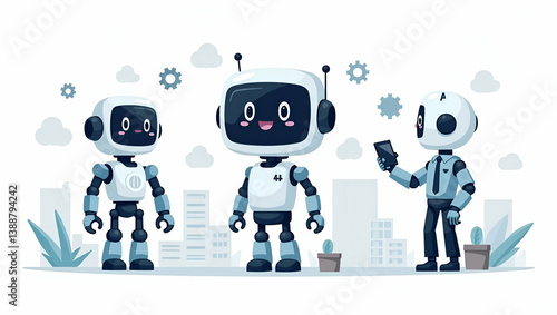 Explore flat illustrations showcasing pioneering robotics innovations in high-tech manufacturing, enhancing automation and precision engineering.