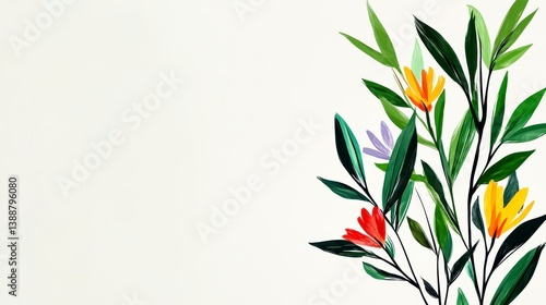 Colorful Floral Arrangement on Off White Background