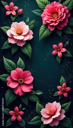 Wallpaper Mural Dark, rich floral wallpaper, multifaceted blooms, lush leaves, botanical, multi colored flowers, wallpaper Torontodigital.ca