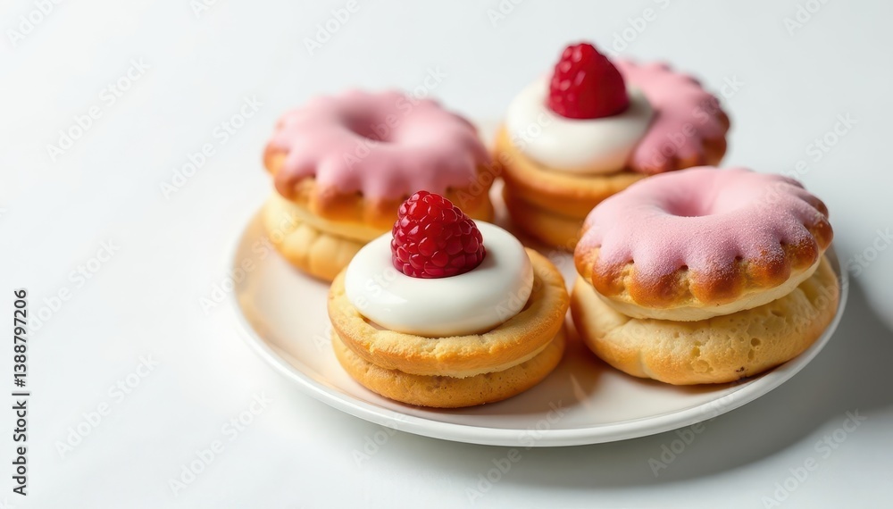 Elegant French pastries, delicate design, white background , rich, isolated, cream Elegant French pastries, delicate design, white background , rich, isolated, cream