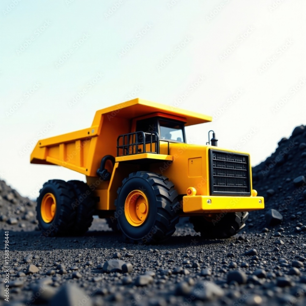 Gleaming yellow vehicle backdrop highlights rough black coal lump , truck, fossil fuel, industrial Gleaming yellow vehicle backdrop highlights rough black coal lump , truck, fossil fuel, industrial