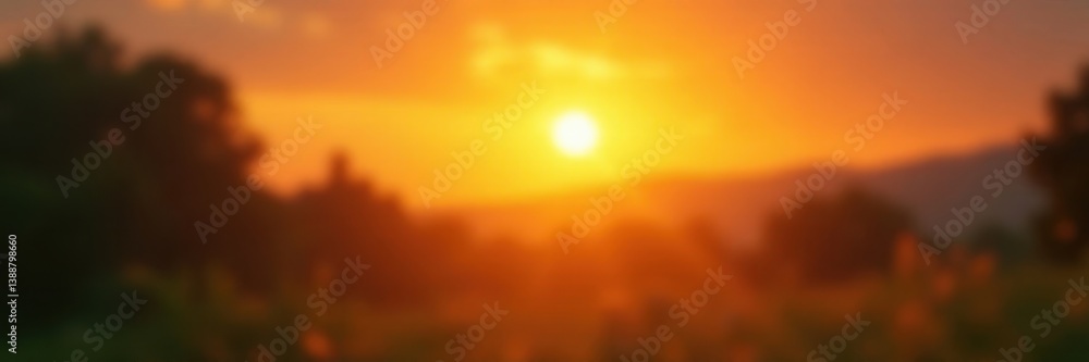 Fototapeta premium Golden sunset, diffused light, glowing bokeh, hazy sky , golden hour, serene, abstract