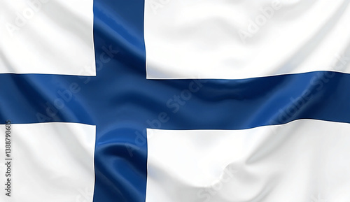 Finland National Flag with Blue Nordic Cross on White Background