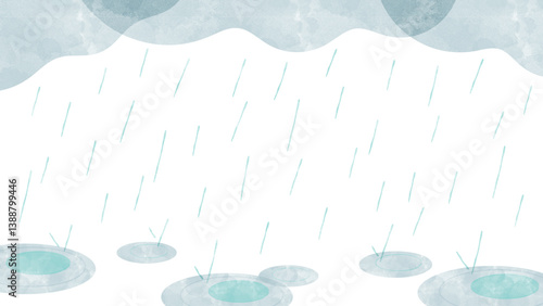 rainy season-11 梅雨のフレーム。ウォーターカラーの雨の日の背景。シンプルな雨季の壁紙。