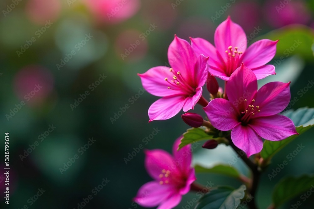Vibrant fuchsia blossoms, intricate leaf details, background, pattern Vibrant fuchsia blossoms, intricate leaf details, background, pattern