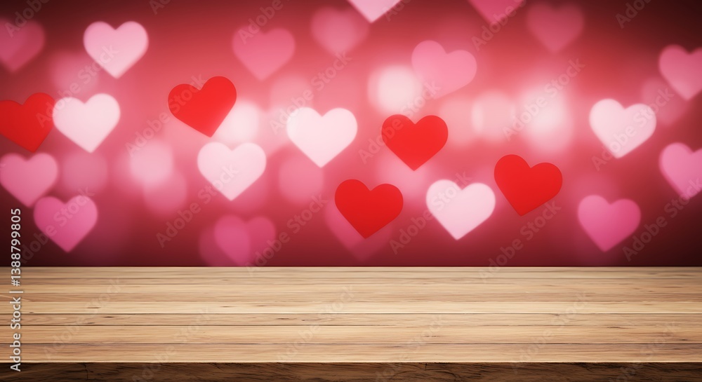 Romantic Hearts: Wooden Table, Pink Bokeh Background AI Generated Romantic Hearts: Wooden Table, Pink Bokeh Background AI Generated
