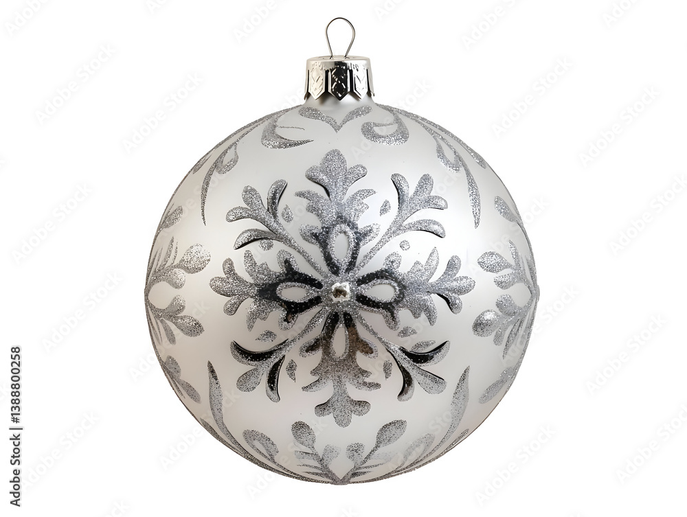 Silver Snowflake Ornament On White Bauble Isolated On Transparent Background Silver Snowflake Ornament On White Bauble Isolated On Transparent Background