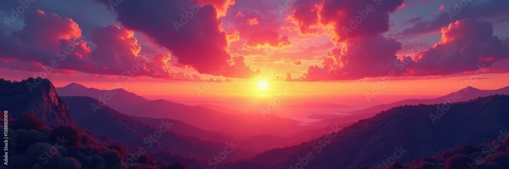 Fototapeta premium Vibrant hues paint breathtaking sunset panorama , amazing, atmospheric, serene