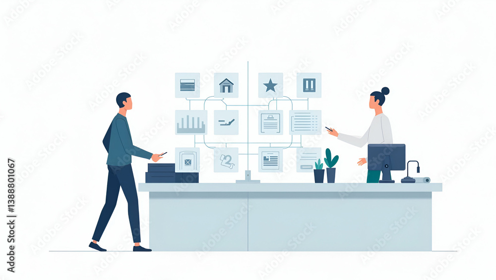 Flat A modern wallpaper showcasing autonomous checkout with streamlined digital icons representing self service retail technology frictionless transaction interfaces and efficient point of sale integr Flat A modern wallpaper showcasing autonomous checkout with streamlined digital icons representing self service retail technology frictionless transaction interfaces and efficient point of sale integr