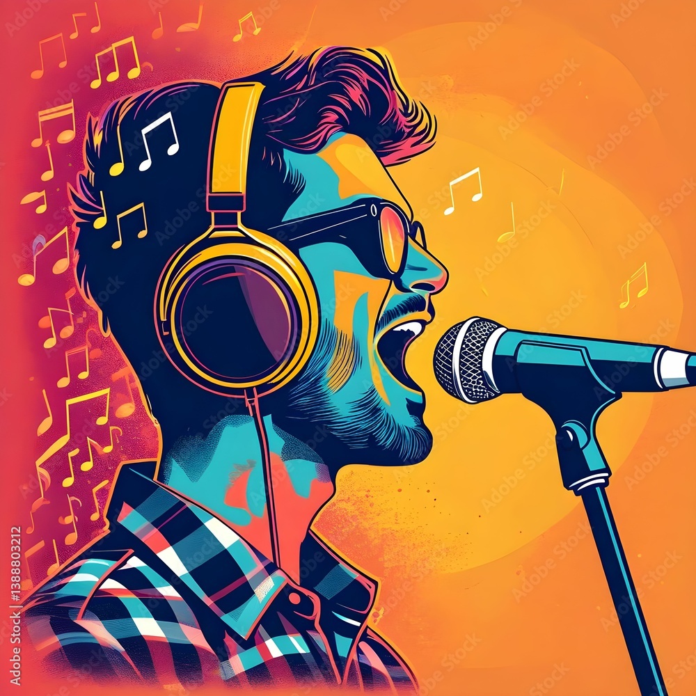 World music day with singer with microphone