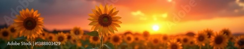 Single sunflower basking in sunset's glow, rainbow arch overhead, high resolution, wallpaper