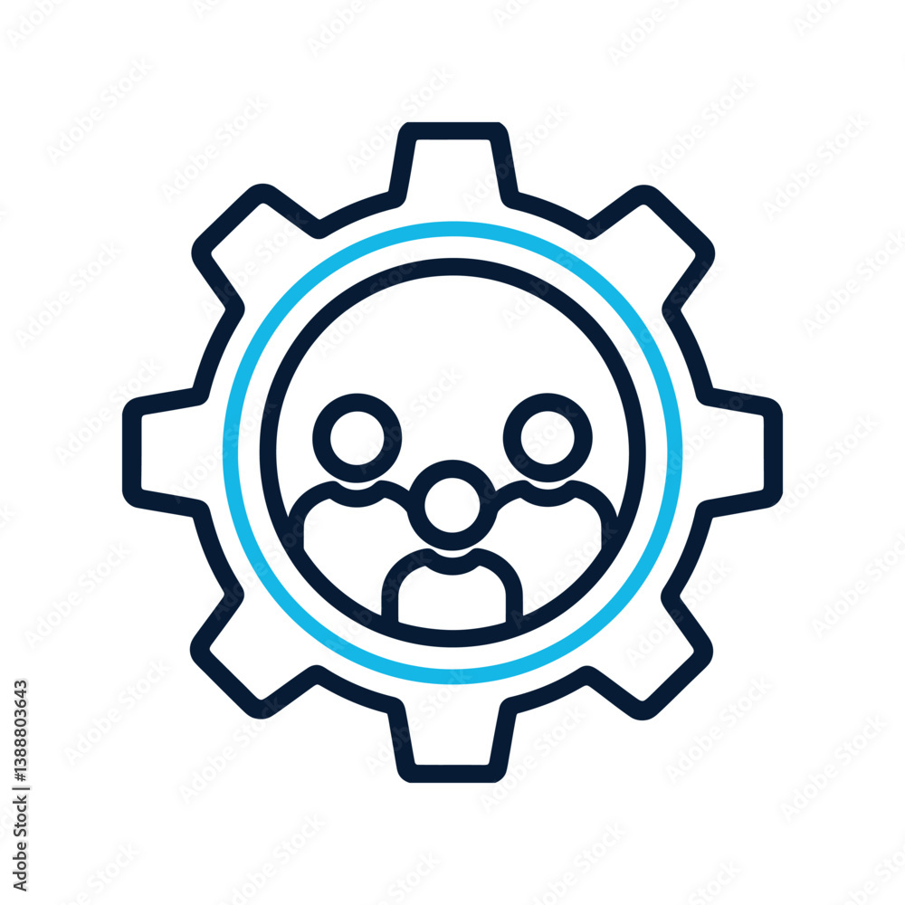 Teamwork and collaboration icon with group of people inside gear, symbolizing human resources, management, and workforce efficiency Teamwork and collaboration icon with group of people inside gear, symbolizing human resources, management, and workforce efficiency