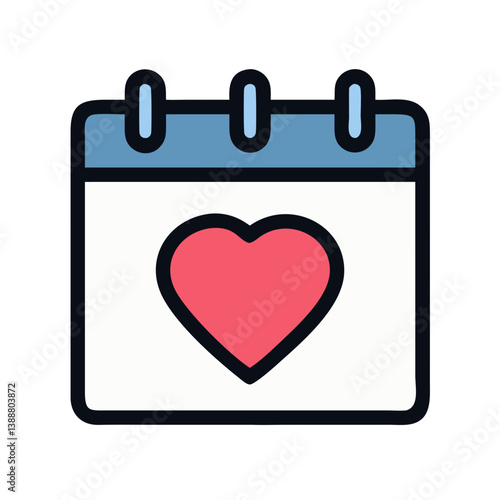 Calendar with Heart Icon Inside Representing Important Event or Special Date Icon Design