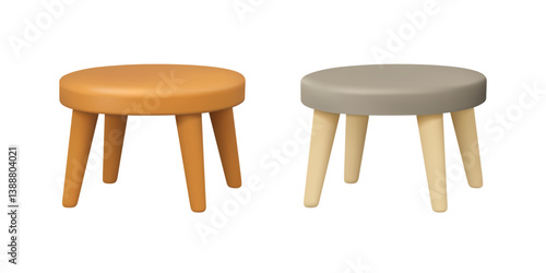 Coffee table vector 3d icon. Cartoon tea table isolated on white background. Modern furniture. Wooden stool with four legs