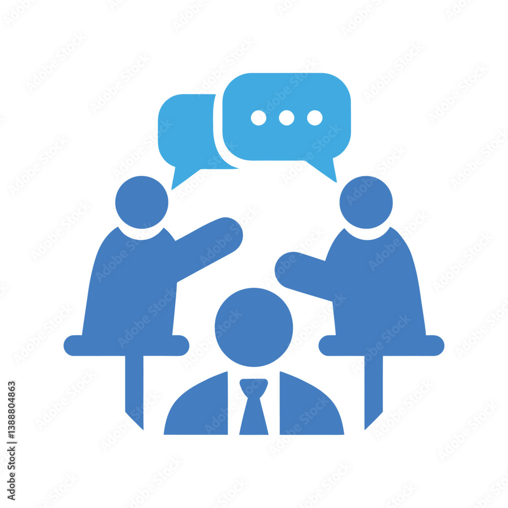 Business Meeting with Two People and Speech Bubbles Icon Business Meeting with Two People and Speech Bubbles Icon