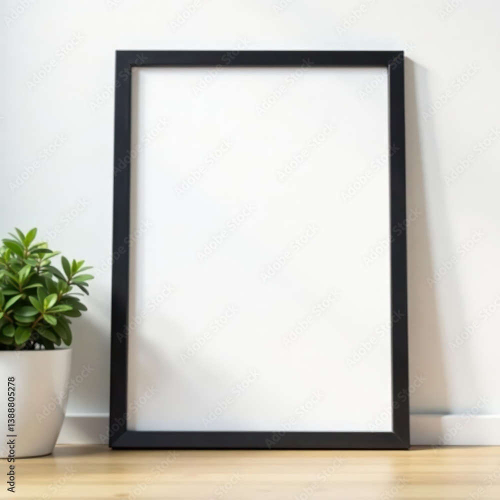 Modern black photo frame against pure white backdrop , square, image Modern black photo frame against pure white backdrop , square, image