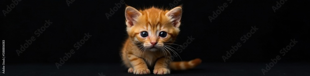 Tiny Abyssinian kitten, ruddy coat, black backdrop, dark, close up Tiny Abyssinian kitten, ruddy coat, black backdrop, dark, close up