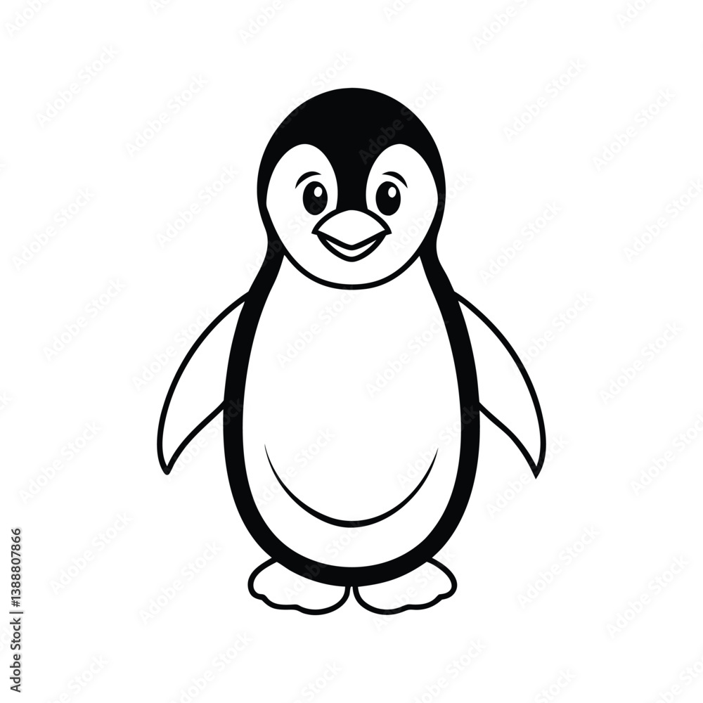 Fototapeta premium Adorable penguin with flapping wings silhouette